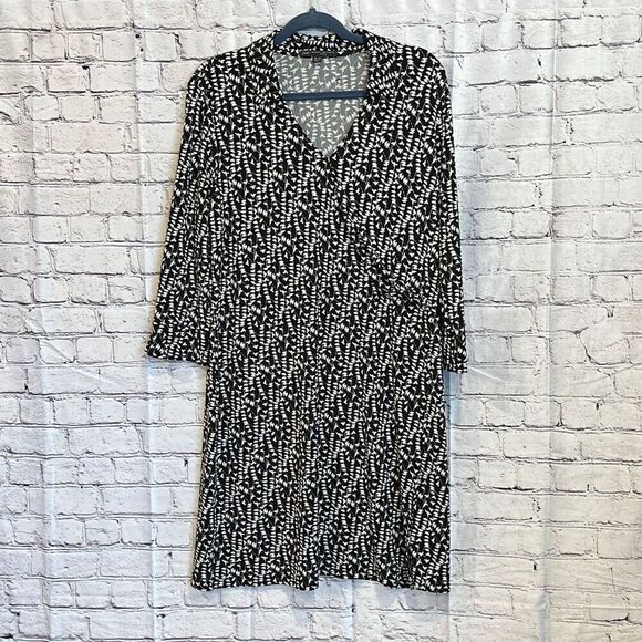 Brooks Brothers Black White Faux Wrap Dress Size XL Petite XLP - Picture 1 of 5